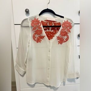 Elegant White Blouse with Embroidery​